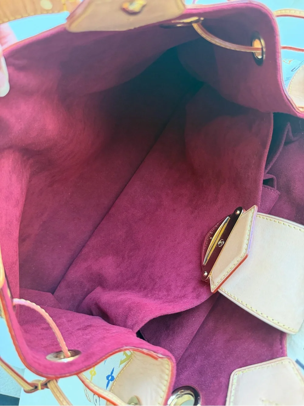 Authentic Louis Vuitton Takashi Murakami White Blanc Multicolor Ursula Handbag